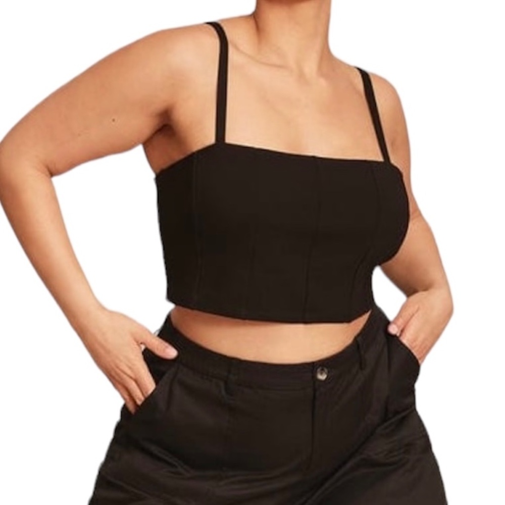 New 11 Honore Spaghetti Strap Square Neck Crop Top Shayla Black Size 1X (14-16)